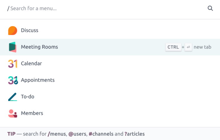 The command palette with the menu search selected.