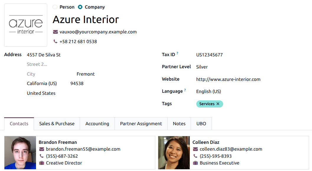 Adding an address on the Contacts tab.