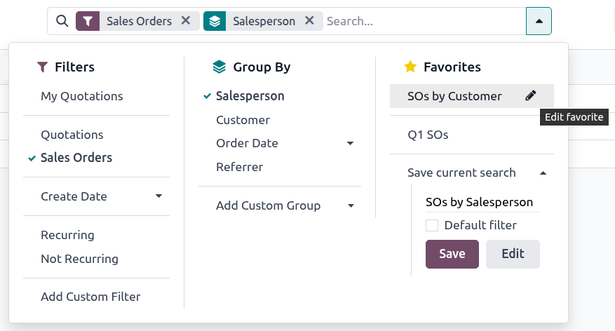Saving the current search as a favourite.
