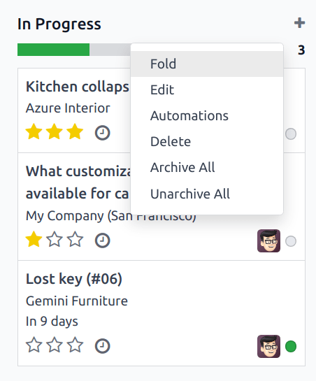 Temporarily folding a stage from the kanban view.