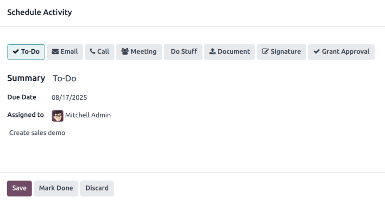 The Schedule Activity dialog.