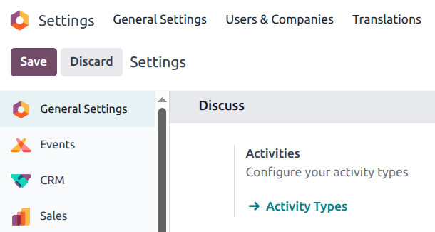 The Activity Types button in the Settings app.