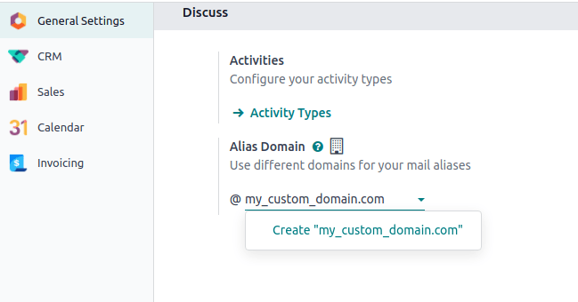 The Alias Domain field in the general settings.