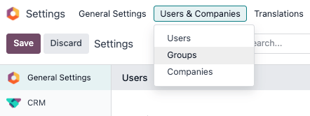 The Groups menu in the Users and Companies section.