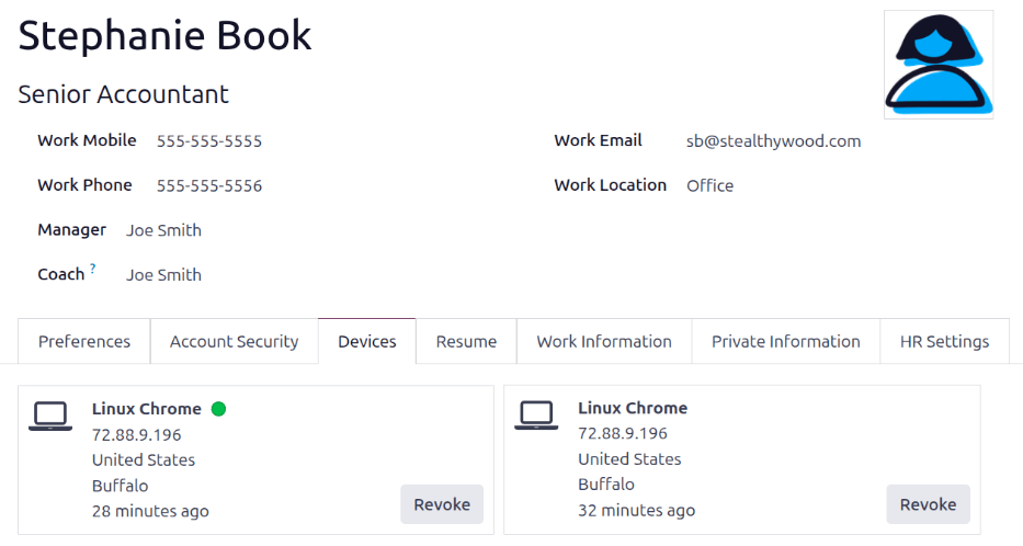 The kanban view of all devices a user signed in from.