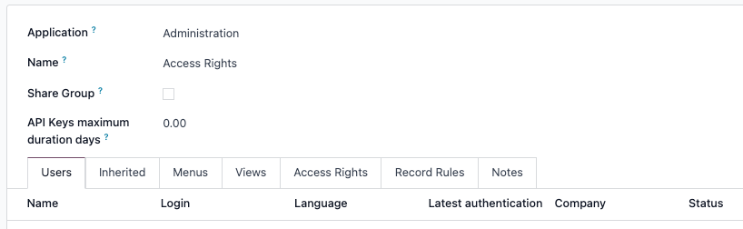 The tabs of the Groups form.