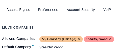 The Multi Companies fields on a user form.