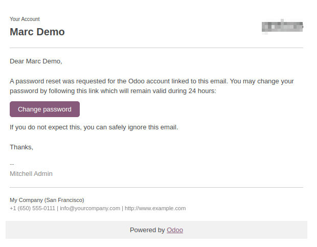 An email containing a password reset link.