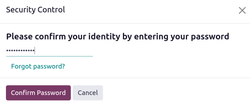The security pop-up asking to confirm the account password.